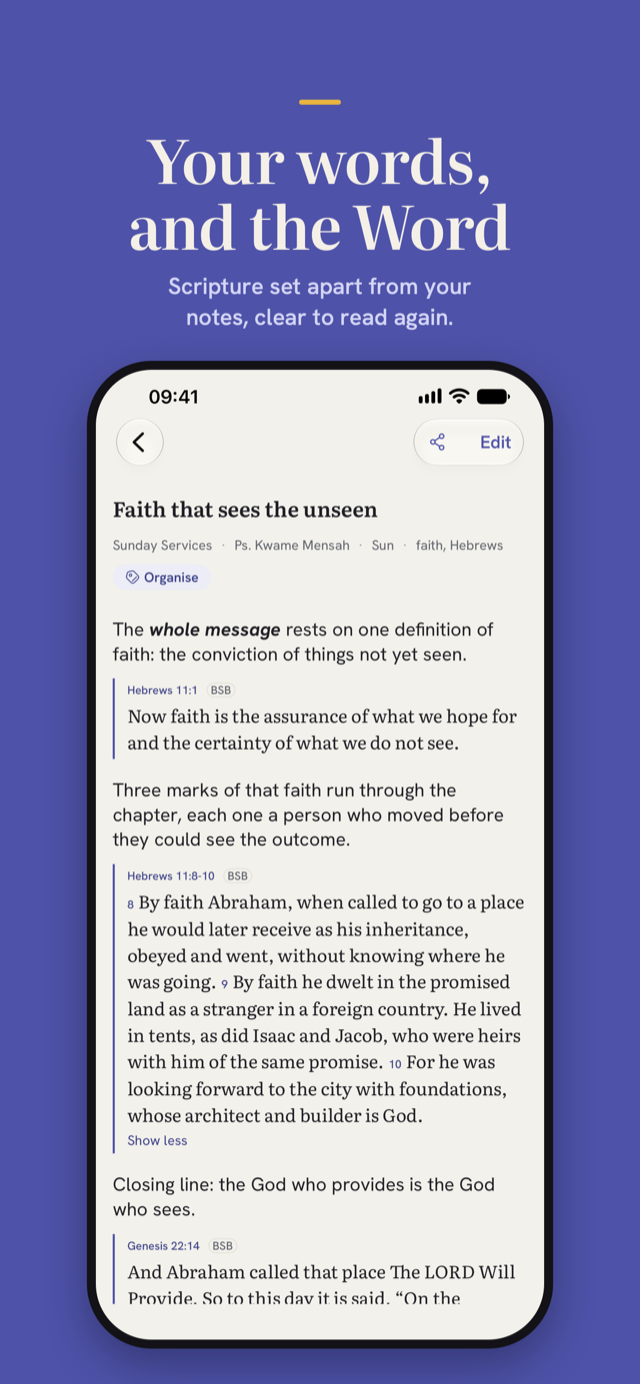A note being read: your words, and the Word, with scripture set apart